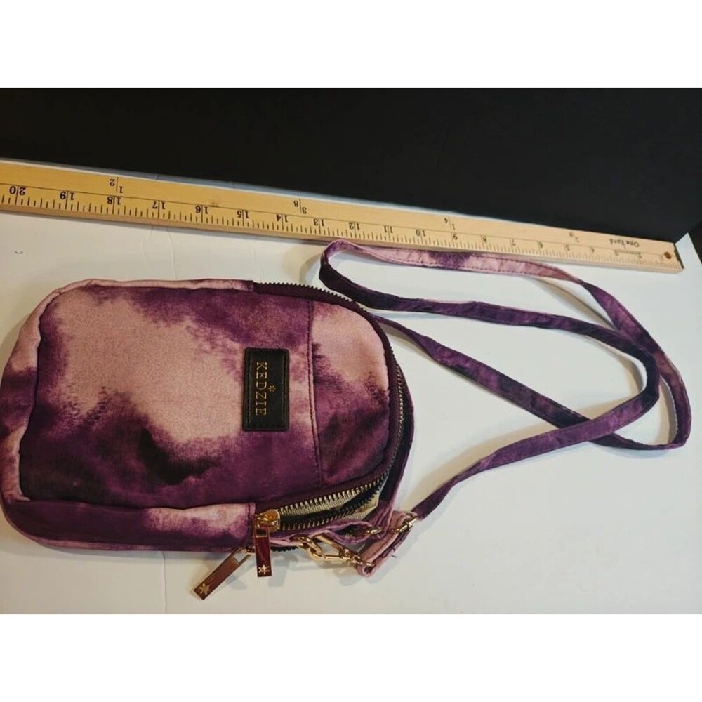 Women's Purple Velvet / Tie-Dye Crossbody Bag with Leopard Print Lining